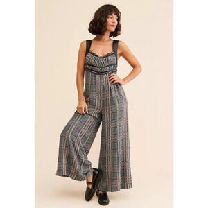 Stylish Plaid Jumpsuit - Black and Gray